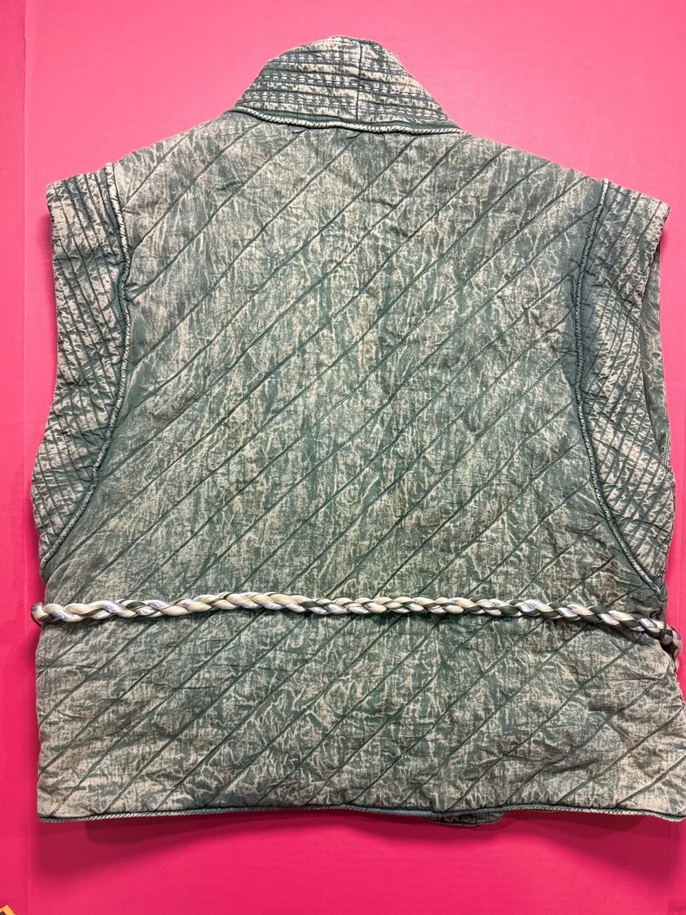 Free People x Llani Rare Quilted Oversized Vest in Olive Green Large NWT